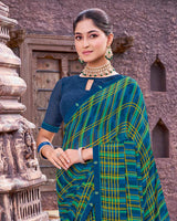 Vishal Prints Royal Blue And Teal Green Printed Georgette Saree With Fancy Border