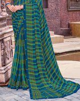 Vishal Prints Royal Blue And Teal Green Printed Georgette Saree With Fancy Border