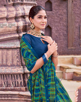 Vishal Prints Royal Blue And Teal Green Printed Georgette Saree With Fancy Border