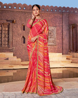 Vishal Prints Pastel Red Printed Georgette Saree With Fancy Border
