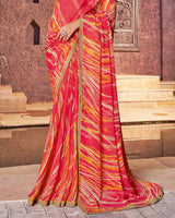 Vishal Prints Pastel Red Printed Georgette Saree With Fancy Border