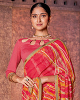 Vishal Prints Pastel Red Printed Georgette Saree With Fancy Border