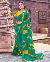 Vishal Prints Pine Green Printed Georgette Saree With Fancy Border