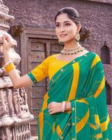 Vishal Prints Pine Green Printed Georgette Saree With Fancy Border