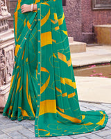 Vishal Prints Pine Green Printed Georgette Saree With Fancy Border