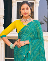 Vishal Prints Persian Green Printed Patterned Georgette Saree With Fancy Border