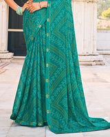 Vishal Prints Persian Green Printed Patterned Georgette Saree With Fancy Border