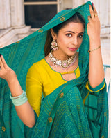 Vishal Prints Persian Green Printed Patterned Georgette Saree With Fancy Border