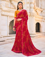 Vishal Prints Scarlet Red Printed Patterned Georgette Saree With Fancy Border