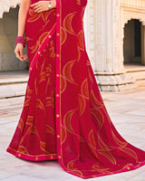 Vishal Prints Scarlet Red Printed Patterned Georgette Saree With Fancy Border