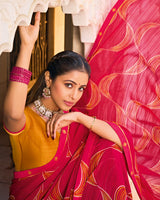 Vishal Prints Scarlet Red Printed Patterned Georgette Saree With Fancy Border