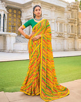 Vishal Prints Golden Yellow Printed Patterned Georgette Saree With Fancy Border