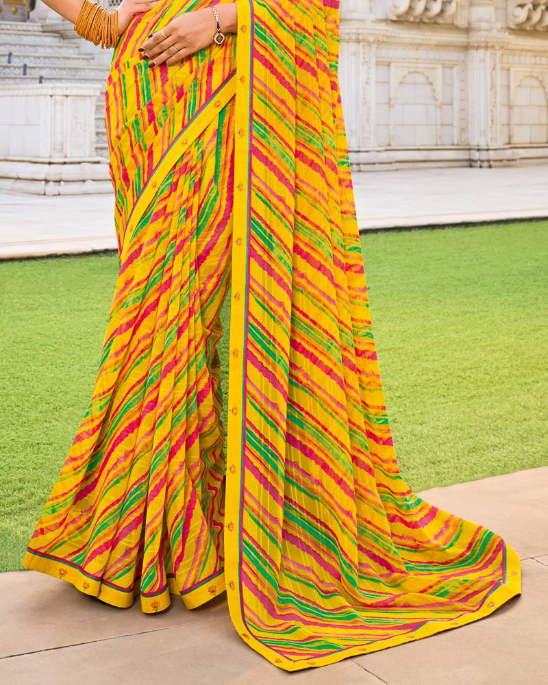 Vishal Prints Golden Yellow Printed Patterned Georgette Saree With Fancy Border