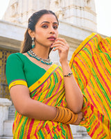 Vishal Prints Golden Yellow Printed Patterned Georgette Saree With Fancy Border