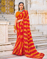 Vishal Prints Lava Red Printed Patterned Georgette Saree With Fancy Border