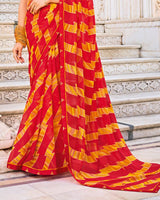 Vishal Prints Lava Red Printed Patterned Georgette Saree With Fancy Border
