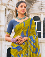 Vishal Prints Yellow Ochre Printed Patterned Georgette Saree With Fancy Border