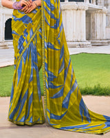 Vishal Prints Yellow Ochre Printed Patterned Georgette Saree With Fancy Border