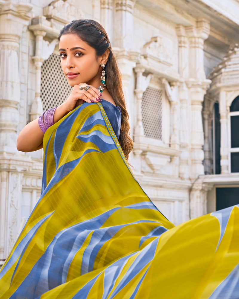 Vishal Prints Yellow Ochre Printed Patterned Georgette Saree With Fancy Border