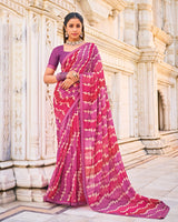 Vishal Prints Pastel Magenta Printed Patterned Georgette Saree With Fancy Border