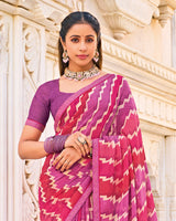 Vishal Prints Pastel Magenta Printed Patterned Georgette Saree With Fancy Border