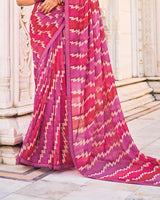Vishal Prints Pastel Magenta Printed Patterned Georgette Saree With Fancy Border