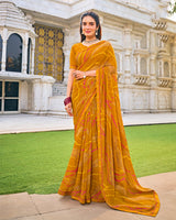 Vishal Prints Rusty Orange Printed Patterned Georgette Saree With Fancy Border