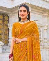 Vishal Prints Rusty Orange Printed Patterned Georgette Saree With Fancy Border