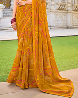 Vishal Prints Rusty Orange Printed Patterned Georgette Saree With Fancy Border