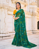 Vishal Prints Deep Sea Green Printed Patterned Georgette Saree With Fancy Border