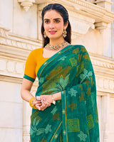 Vishal Prints Deep Sea Green Printed Patterned Georgette Saree With Fancy Border