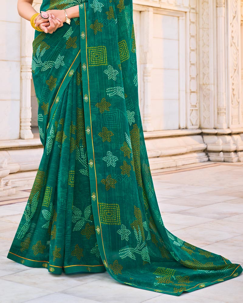 Vishal Prints Deep Sea Green Printed Patterned Georgette Saree With Fancy Border