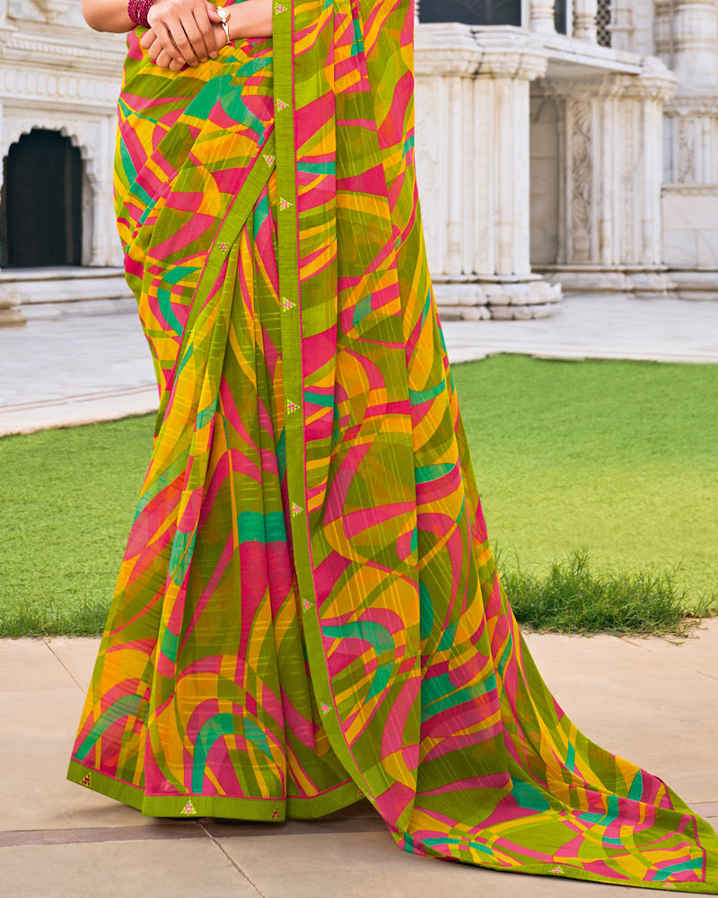 Vishal Prints Multi-Color Printed Patterned Georgette Saree With Fancy Border