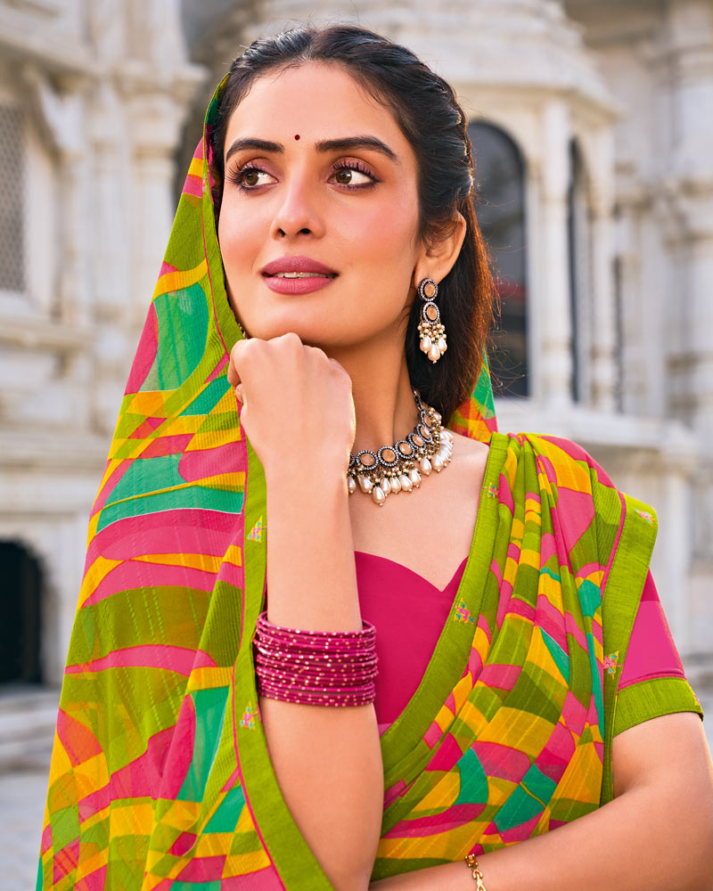 Vishal Prints Multi-Color Printed Patterned Georgette Saree With Fancy Border