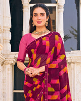 Vishal Prints Wine Berry Printed Patterned Georgette Saree With Fancy Border