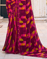 Vishal Prints Wine Berry Printed Patterned Georgette Saree With Fancy Border