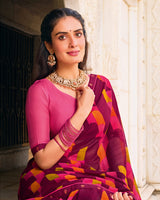 Vishal Prints Wine Berry Printed Patterned Georgette Saree With Fancy Border