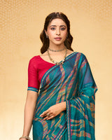 Vishal Prints Peacock Green Printed Fancy Chiffon Saree With Fancy Border