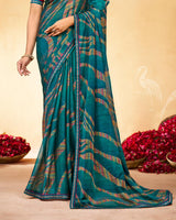 Vishal Prints Peacock Green Printed Fancy Chiffon Saree With Fancy Border