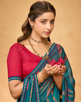 Vishal Prints Peacock Green Printed Fancy Chiffon Saree With Fancy Border