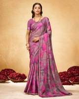 Vishal Prints Dusty Pink Printed Fancy Chiffon Saree With Fancy Border
