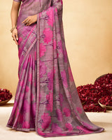 Vishal Prints Dusty Pink Printed Fancy Chiffon Saree With Fancy Border