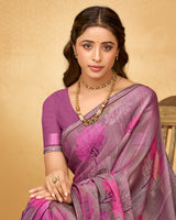 Vishal Prints Dusty Pink Printed Fancy Chiffon Saree With Fancy Border
