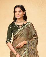 Vishal Prints French Beige Printed Fancy Chiffon Saree With Fancy Border