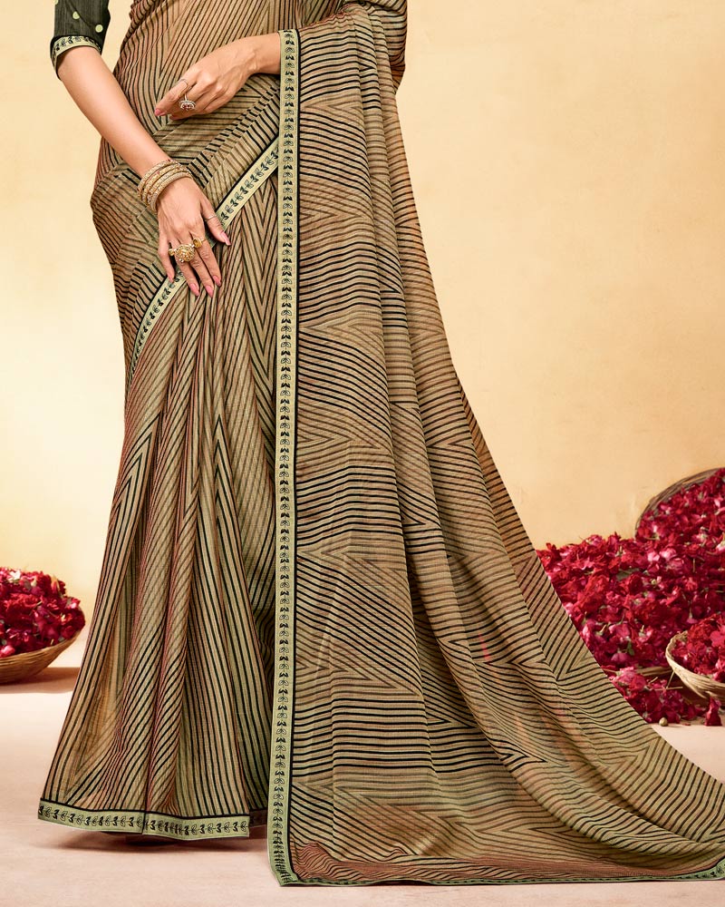 Vishal Prints French Beige Printed Fancy Chiffon Saree With Fancy Border
