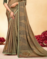 Vishal Prints French Beige Printed Fancy Chiffon Saree With Fancy Border