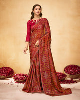 Vishal Prints Cardinal Red Printed Fancy Chiffon Saree With Fancy Border