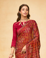 Vishal Prints Cardinal Red Printed Fancy Chiffon Saree With Fancy Border