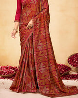 Vishal Prints Cardinal Red Printed Fancy Chiffon Saree With Fancy Border