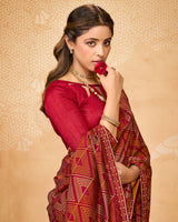 Vishal Prints Cardinal Red Printed Fancy Chiffon Saree With Fancy Border